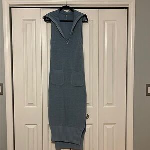 Cozy Blue Hooded Knit Dress